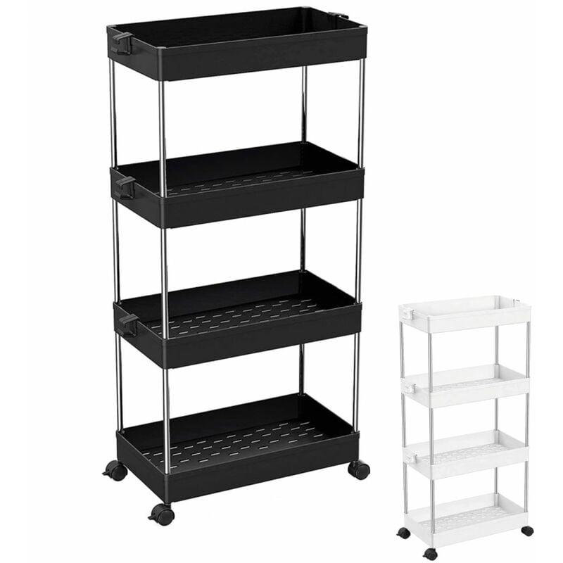 Linxor - Desserte, chariot de rangement à roulettes large - 4 étagères - Noir