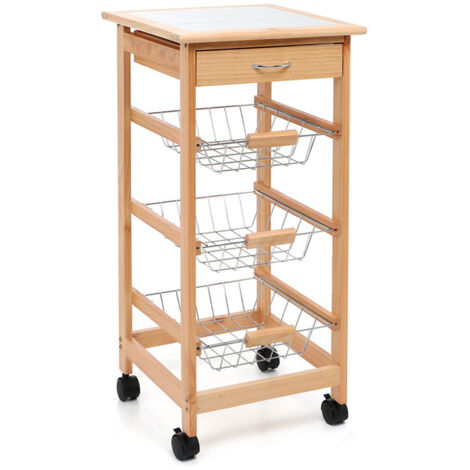 Desserte Cuisine Calgary 3 Paniers Mdf Naturel 37X37X75 Cm