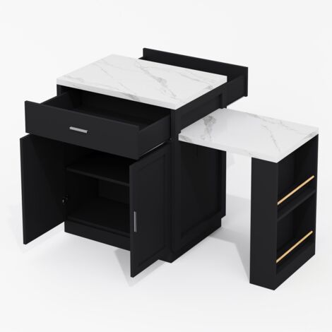 Desserte cuisine extensible 4-6 couverts - 2 tiroirs + étagères - Prise électrique - Design deux tons