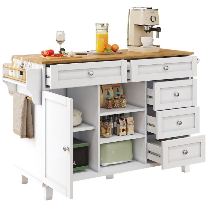 Fairwhale - Desserte cuisine mobile îlot blanc - Étagère bouteilles & porte-torchons - Pratique sur roulettes 80cm