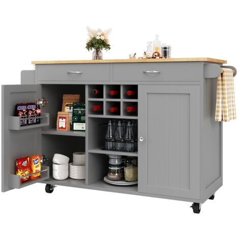 Desserte cuisine moderne 102x45x92cm bois gris - Buffet rangement multifonction & chariot repas pratique