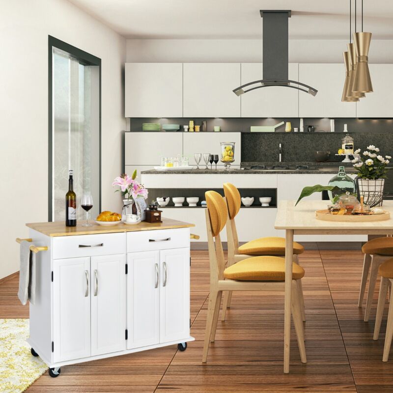 Maisonchic - Desserte Cuisine Roulettes 2 Tiroirs 2 Armoires Double Porte Étagères Réglables Blanc CWXT7944 design in