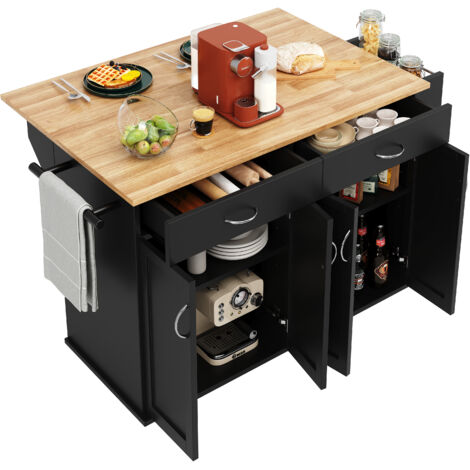 Desserte De Cuisine 106×50×90.5 cm, Avec 2 tiroirs et 4 portes, Rangement multifonctionnel, Noir