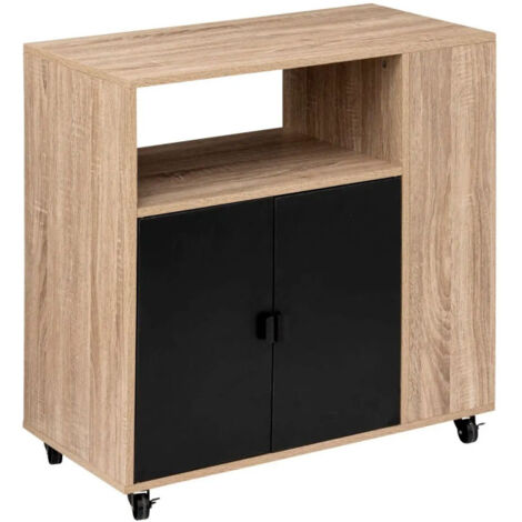 Desserte de Cuisine 2 Portes "Aliaj" 80cm Beige & Noir