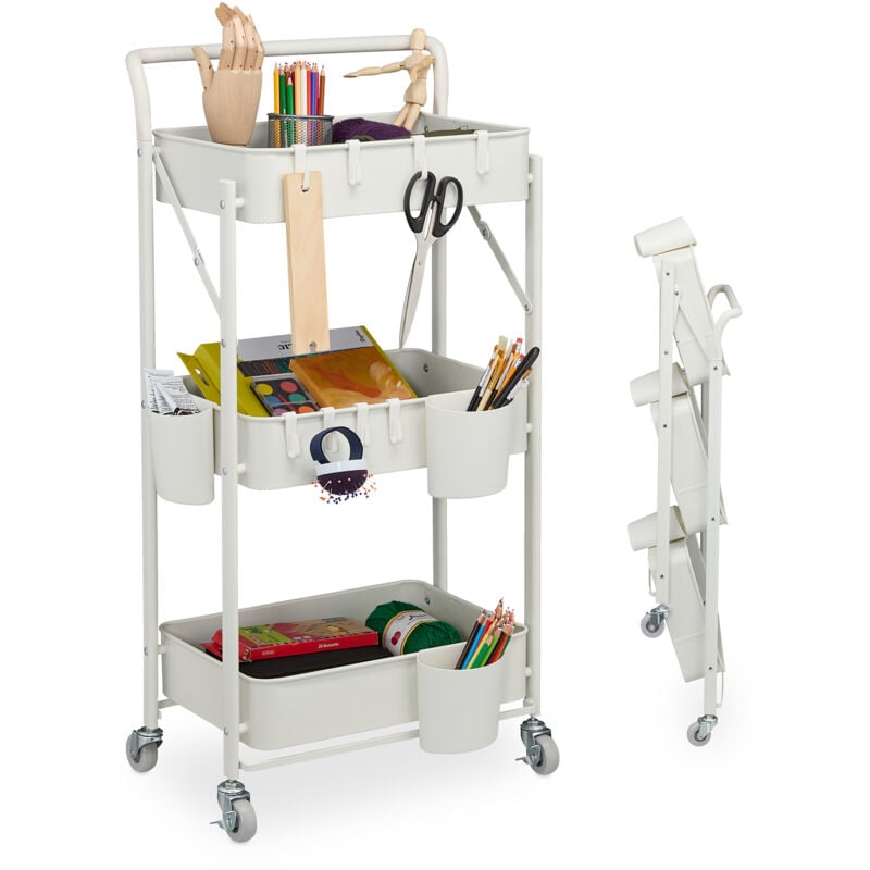 Desserte de cuisine, 3 niveaux, étagère sur roulettes, chariot, hlp : 89 x 44,5 x 29 cm, blanche - Relaxdays