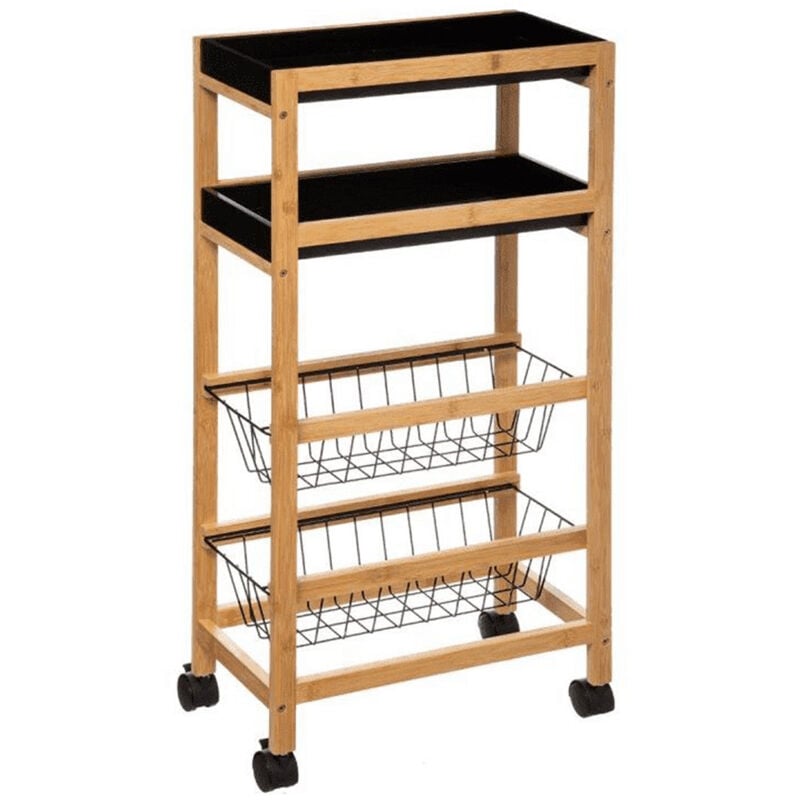 Desserte de cuisine à roulettes en bois et métal coloris noir et beige - Longueur 40,8 x Profondeur 21,7 x Hauteur 83 cm