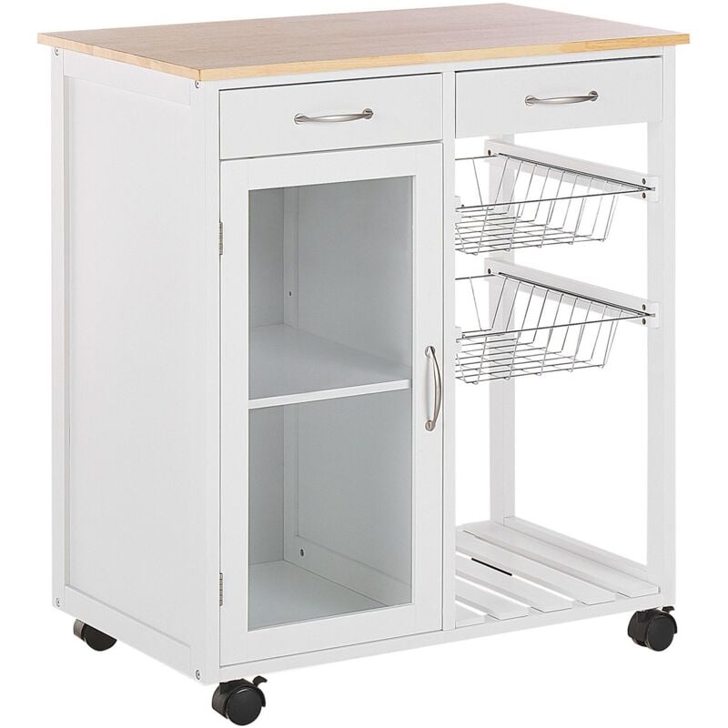 Beliani - Chariot Desserte de Cuisine en Bois Blanc à Roulettes Pivotantes 86 cm Hauteur