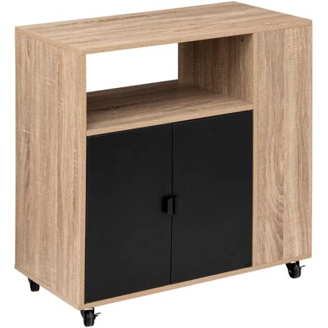 Desserte De Cuisine avec 2 Portes en bois coloris Beige, Noir - Longueur 76 x Profondeur 40 x Hauteur 80 cm