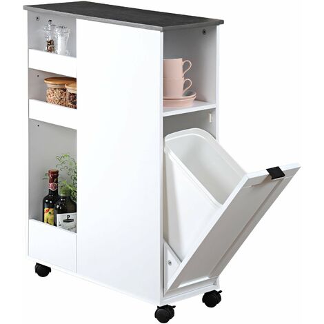Chariot de cuisine avec poubelle – Dimensions 60x25x86 cm – MDF résistant à l'humidité – Roues pour déplacement facile – Kesper