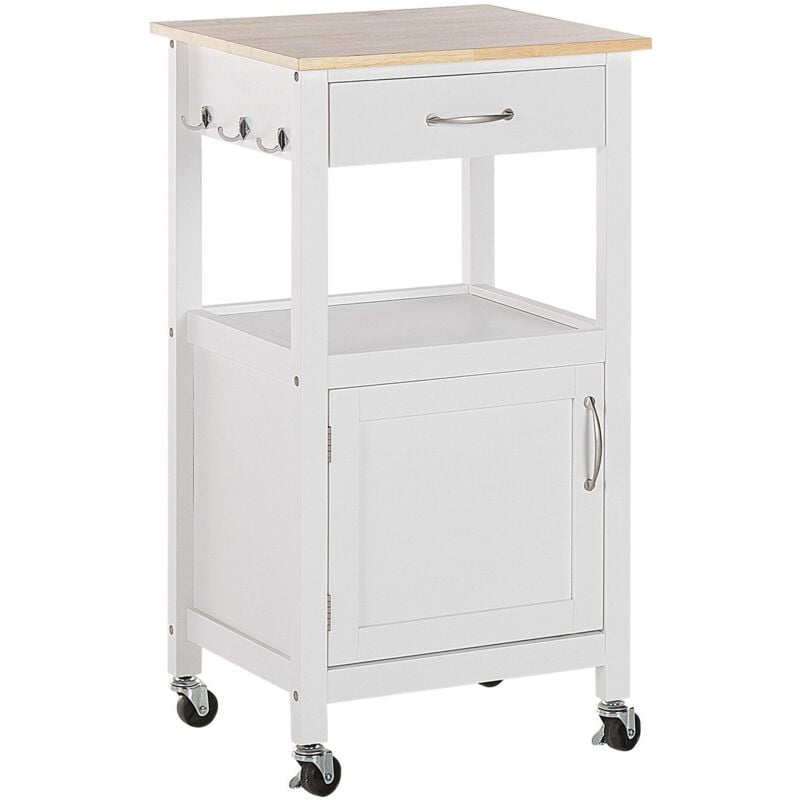 Beliani - Chariot Desserte de Cuisine à Roulettes avec Armoire et 1 Tiroir mdf Blanc Siena