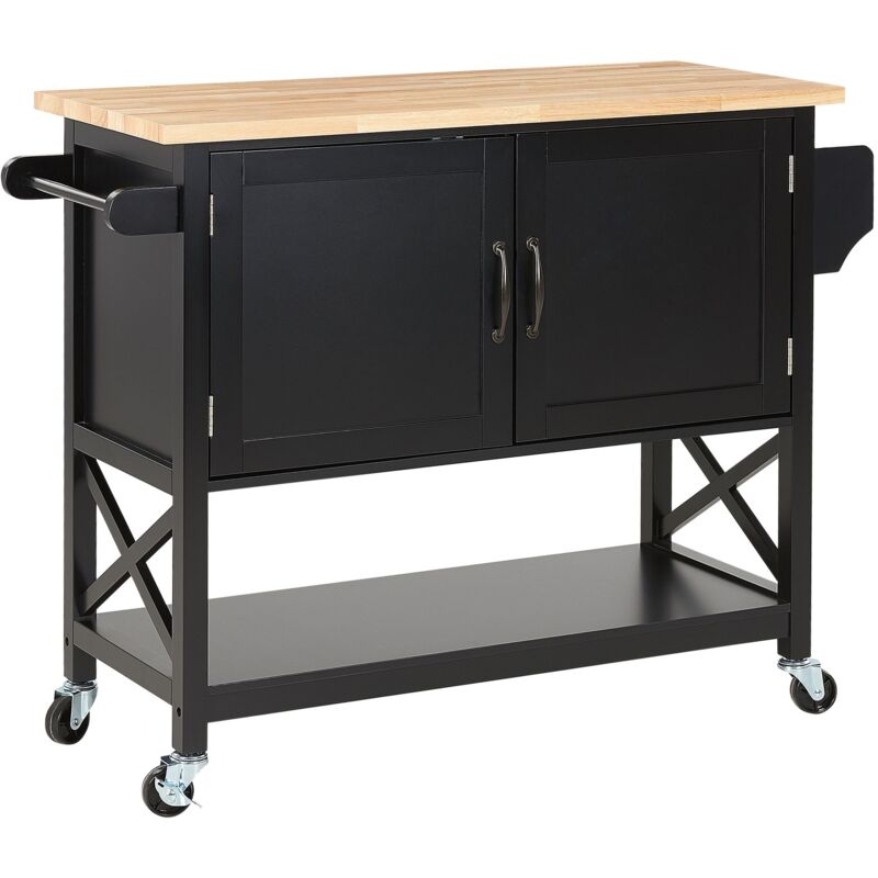 Beliani - Desserte de Cuisine en mdf et Bois de d'Hévéa, Noir et Bois Clair à Roulettes Mele