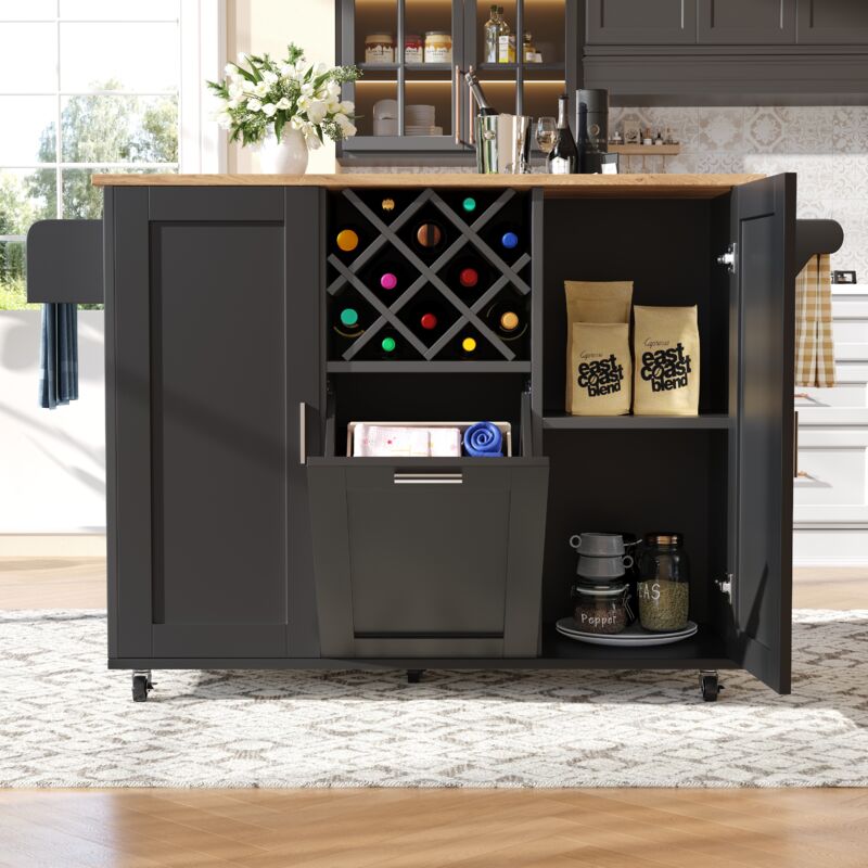 Hauss Spole - Desserte de cuisine, buffet avec porte-bouteilles, porte-serviettes latéral, 138x76x92cm, noir