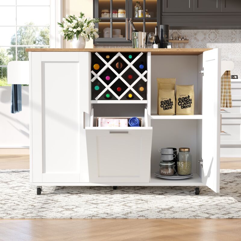 Hauss Spole - Desserte de cuisine, buffet avec porte-bouteilles, porte-serviettes latéral, 138x76x92cm, blanc