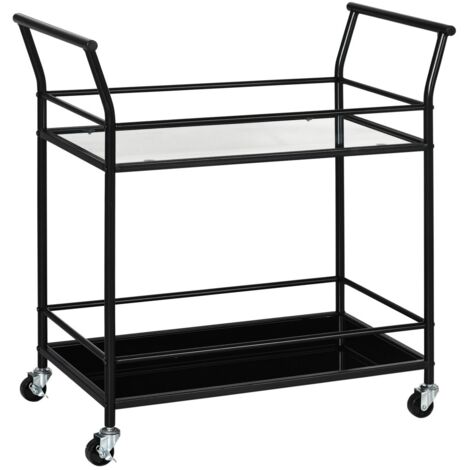 Desserte de Cuisine Chariot de Service Roulant - 2 Etagères en Métal, Design Industriel - 75x40x80 cm - Noir