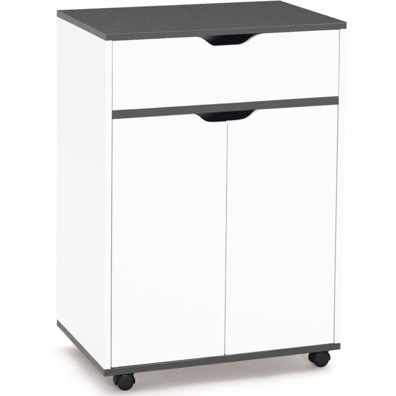Desserte de cuisine cosy placard avec tiroir bois blanc et plateaux gris L.60 cm