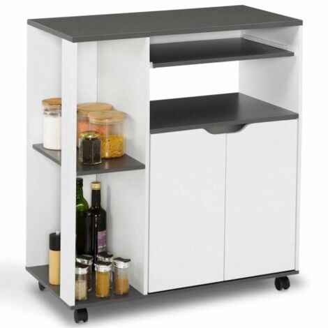 Desserte de cuisine COSI bois blanc et plateau gris L.76 CM