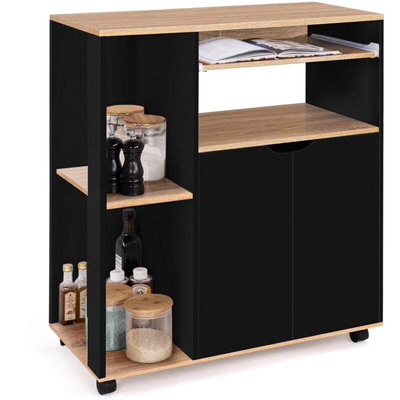 Desserte de cuisine COSI bois noir et plateaux façon hêtre L.76 CM