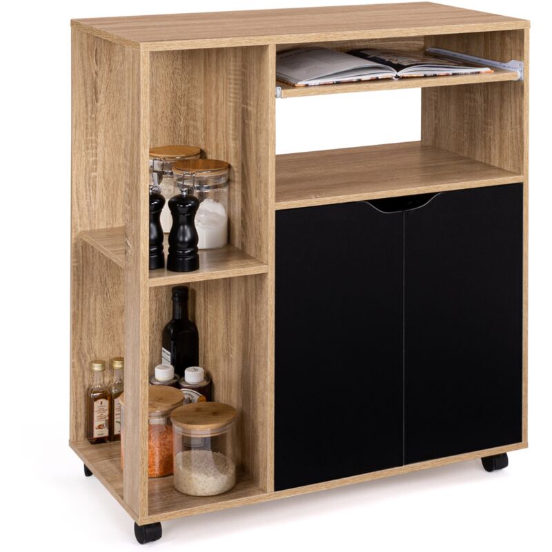 Desserte de cuisine cosi bois façon hêtre et portes noires L.76 cm