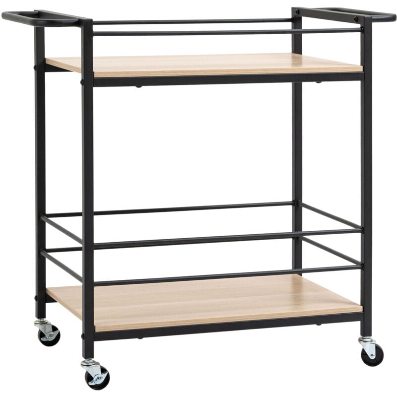 Homcom - Desserte de cuisine design industriel - plateau, étagère - acier noir aspect bois clair