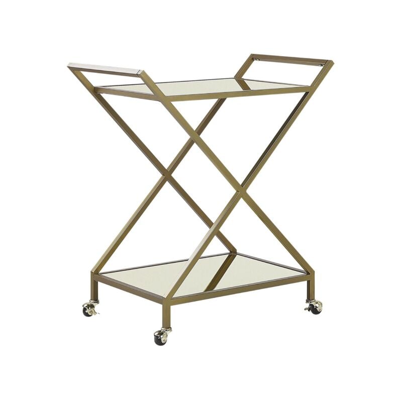 Beliani - Desserte de Cuisine Effet Miroir à Roulettes Dorée Pratique pour Salle à Manger Salon ou Chambre Glamour Chic ou Moderne et Comme Décoration