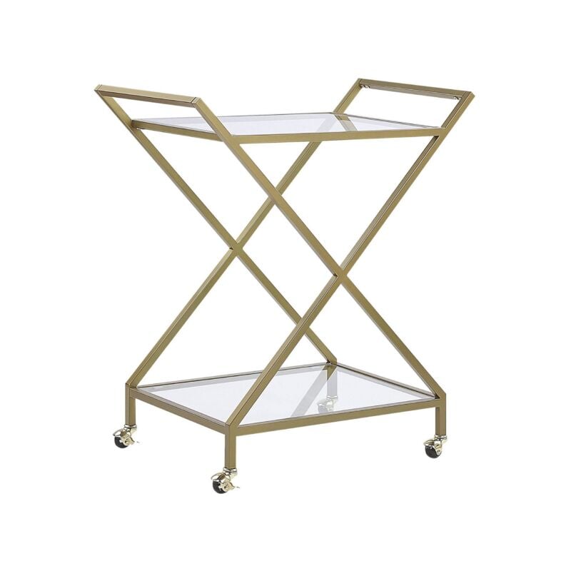 Beliani - Desserte de Cuisine Transparente et Dorée à Roulettes pour Salle à Manger Salon ou Chambre Glamour Chic ou Moderne et Comme Décoration