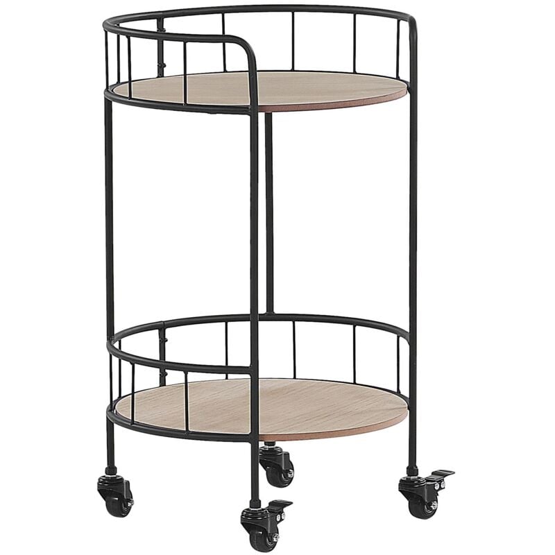 Beliani - Chariot de Cuisine de Forme Ronde avec 2 Étagères en Métal et mdf Marron Clair et Noir Pour Rangement Pratique et Multifonctionnel