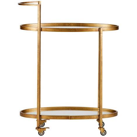 Desserte de cuisine en métal laiton – 2 tablettes en verre – Roulettes verrouillables – Design vintage années 50 – Whitelabel