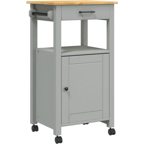 Desserte de cuisine en Pin massif Kitcha 48cm - 1 porte et 1 tiroir-Gris