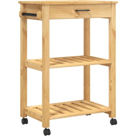 Desserte de cuisine en Pin massif Kitcha 60cm - 1 tiroir et 2 étagères-Naturel