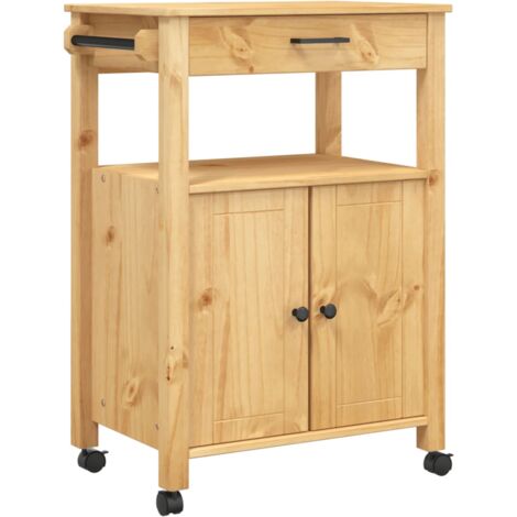 Desserte de cuisine en Pin massif Kitcha 60cm - 2 portes et 1 tiroir-Naturel