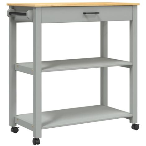 Desserte de cuisine en Pin massif Kitcha 84cm - 1 tiroir et 2 étagères-Gris