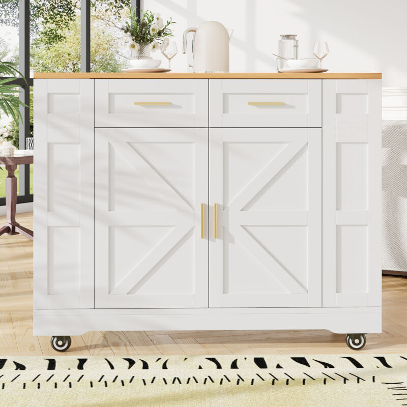 Desserte de cuisine extensible Îlot central avec plan de travail et 3 tiroirs - blanc mdf - 120x(40-60)x90 cm