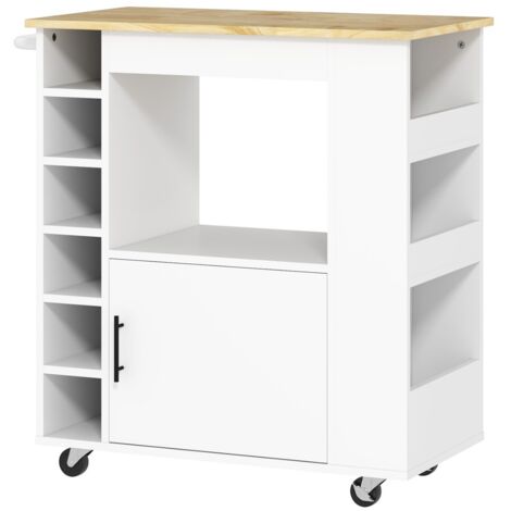 Desserte de cuisine mobile 83x40cm avec plan de travail, étagères, casier à vin, charnières amorties, style chêne, idéale pour cuisine et bureau, fonctionnelle