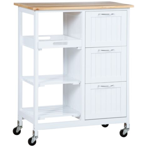Desserte de cuisine mobile avec 3 tiroirs 3 étagères et plan de travail - Chariot de rangement pratique 67x37x85cm couleur blanc - Idéale pour espace cuisine et salle à manger