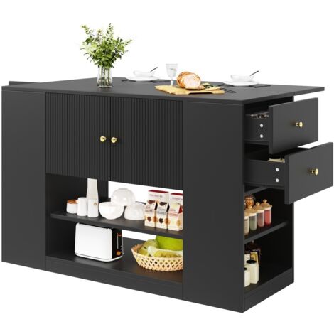 Desserte de cuisine moderne-noir-buffet avec tiroirs et étagères-meuble multifonction cuisine et salle à manger-140x70x90cm