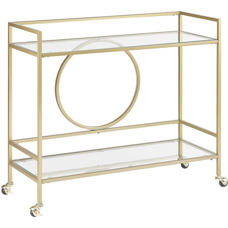 Beliani - Chariot de cuisine Doré Glam à Roulettes Deux Etagères en Verre Ouvertes 75 x 45 cm Kerry