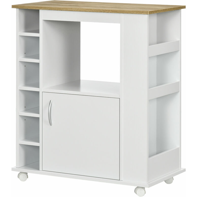 Desserte de cuisine multi-rangement porte grande niche 5 étagères 3 compartiments blanc aspect chêne clair - Blanc