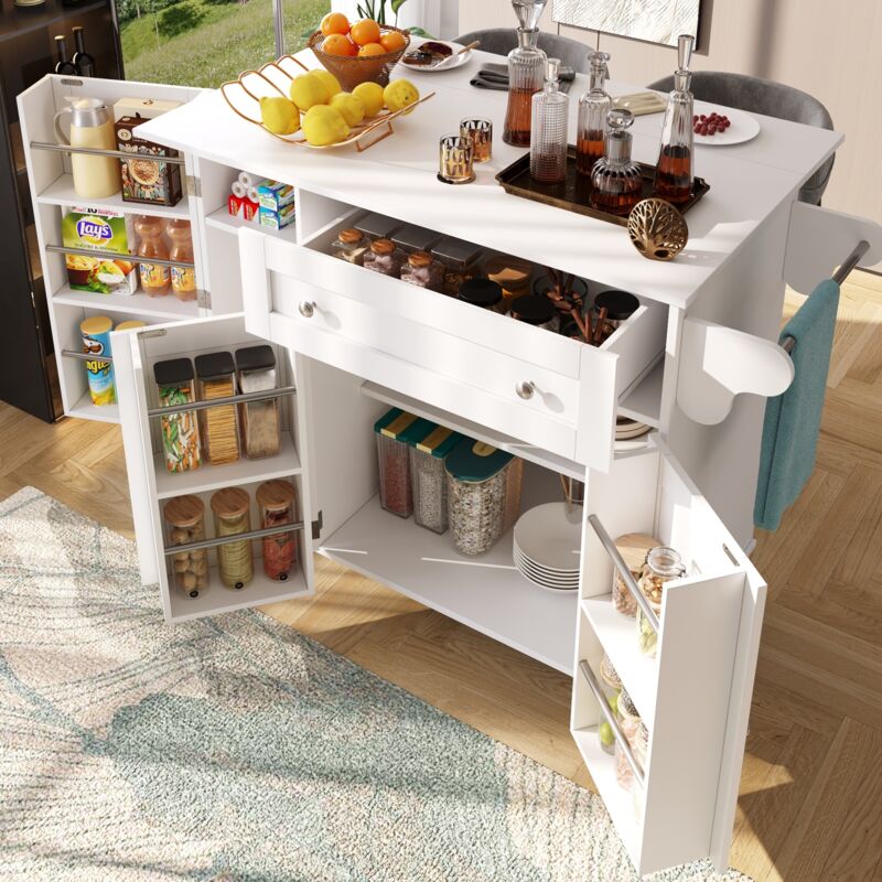 Desserte de cuisine multifonctionnelle, table de cuisine avec plateau pliable, armoir, mdf, blanc (105,5x40-60x83 cm)