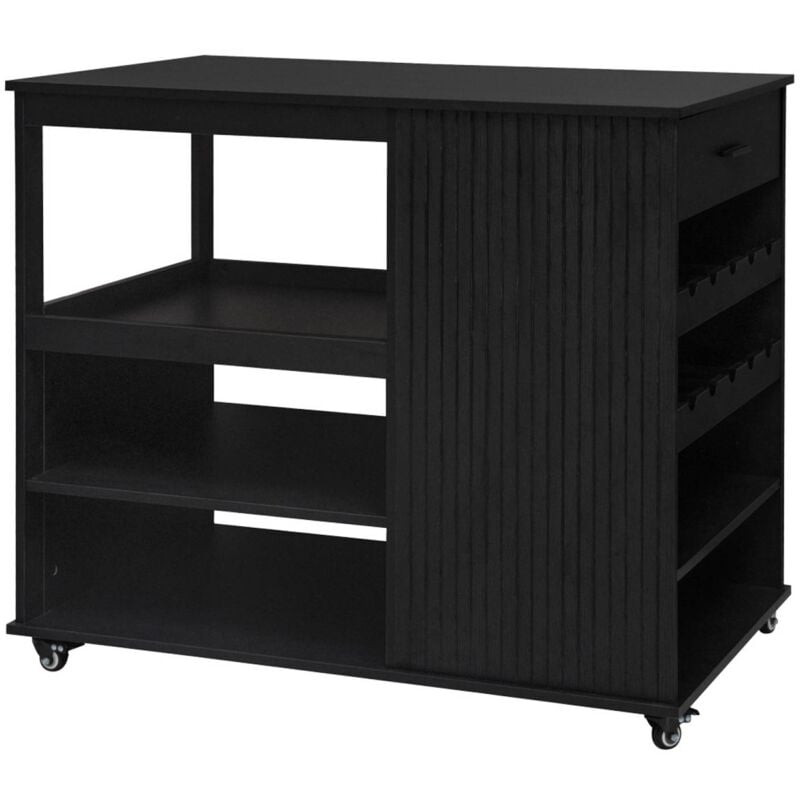 Sweeek - Desserte de cuisine noire avec range bouteilles. batz. 5 étagères. avec roulettes. 100 x 60 x 89 cm