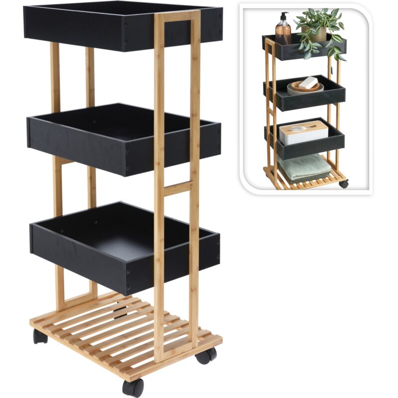 Ikodm - Desserte de cuisine Natureo Chariot à roulettes à 4 niveaux Acacia Noir
