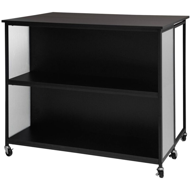 Sweeek - Desserte de cuisine noire extensible alexis. rangements. table de bar. îlot de cuisine. 110 x 40/80 x 90 cm. avec étagères. roulettes