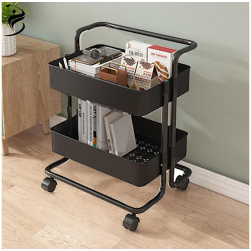 Ikodm - Desserte de cuisine Roues de chariot roulant à 2 niveaux pour bureau cuisine salle de bain salon noir