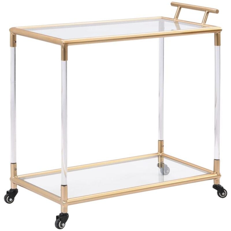 Vente-unique - Desserte de cuisine à roulettes double plateau en verre trempé et métal - Transparent et doré - orula