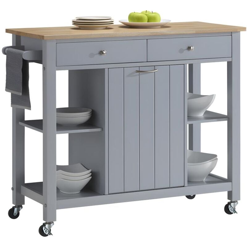 Vente-unique - Desserte de cuisine à roulettes haley - 1 porte & 2 tiroirs - Hévéa