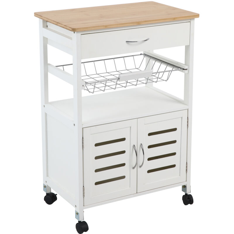 Svita - Desserte de cuisine sur roulettes avec plan de travail blanc