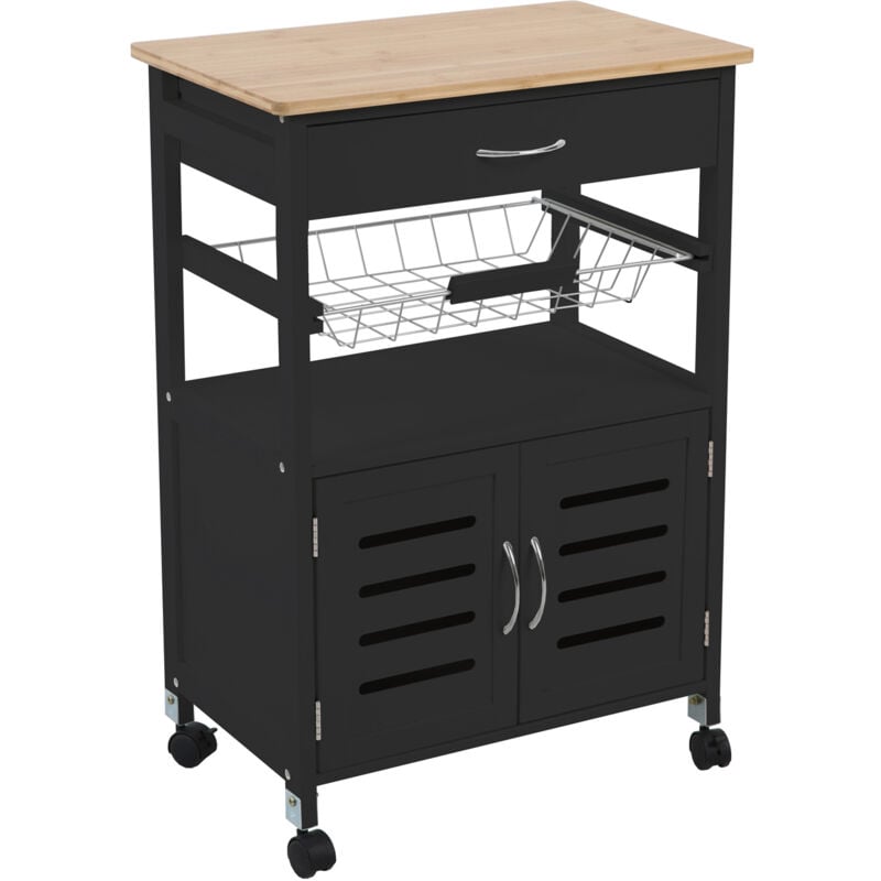 Svita - Desserte de cuisine sur roulettes avec plan de travail noir