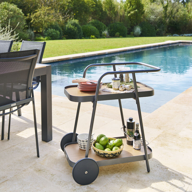 Desserte de jardin 2 étages Easiness honey & graphite 2 roues en aluminium - Hespéride