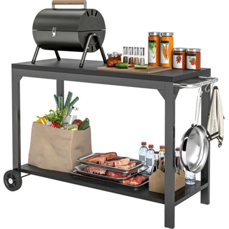 Desserte de jardin en acier chariot de service à roulettes avec plan de travail 135 x 55 x 86,5 cm noir