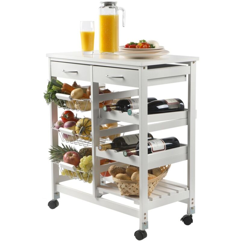 Meublorama - Desserte de rangement blanche sur roulettes – 2 tiroirs et 3 étagères, dimensions 65x35x76 cm – Collection rollyx