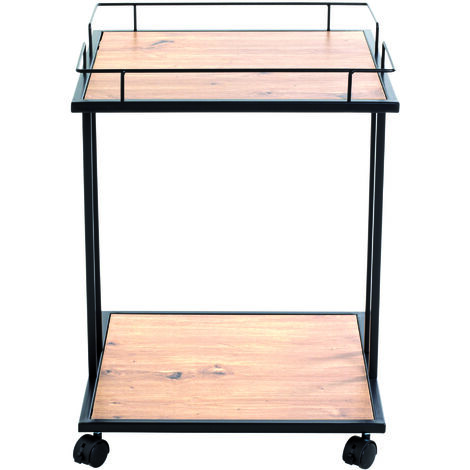 Desserte en acier laqué noir et plateaux en bois - Longueur 45 x Hauteur 60 x Profondeur 45 cm -PEGANE-